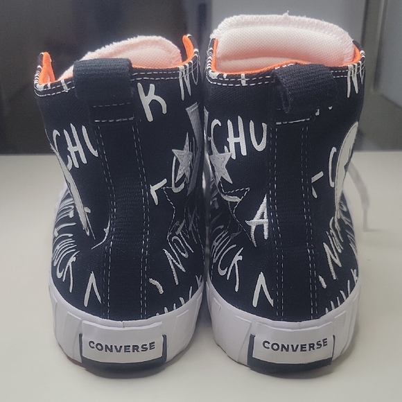 Converse Black and Orange High-Top Sneakers with Graffiti Print Sz 10.5 - Picture 9 of 10